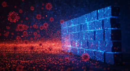 Conceptual illustration of a firewall providing robust protection and security from a digital or biological pandemic threat