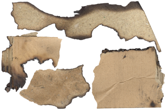 Burnt paper edge texture – charred torn sheet, isolated transparent background
