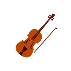 Fototapeta premium Classic brown violin with bow vector illustration for musical designs scalable eps icon