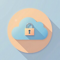Cloud Computing Security Padlock on Blue Cloud with Circle