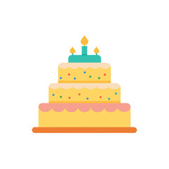 Vector two tier birthday cake with colorful sprinkles and candles for celebrations