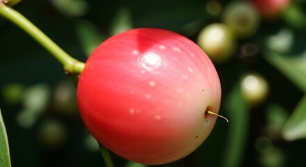 Vibrant Red Berry Hanging on Branch.