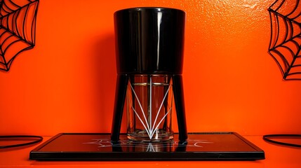 Halloween Decoration Still Life with Fondue Set and Spiderwebs