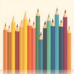 Colorful Pencils Standing Upright Arranged in a Row