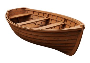 Wooden rowing boat isolated on transparent background