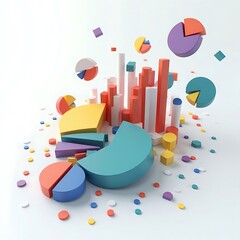 Colorful Pie Charts and Bar Graphs Illustration for Data Visualization