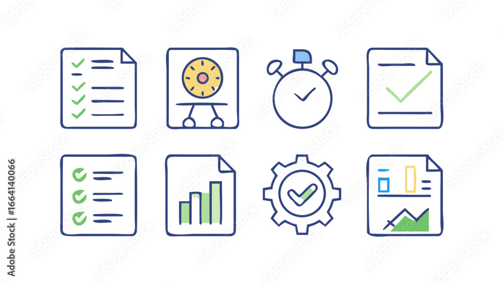 Aufkleber a collection of business and project management icons including checklists timelines progress charts