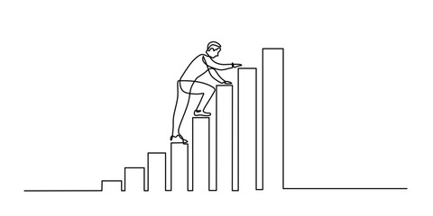 One line drawing of a person on a growing bar chart