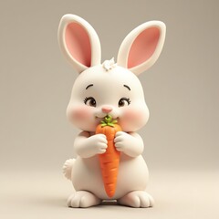 Cute Bunny Holding Carrot Smiling Cartoon Illustration