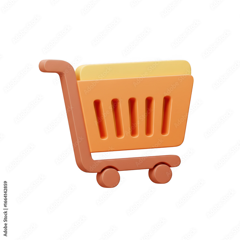 Poster orange shopping cart with yellow object isolated on transparent background