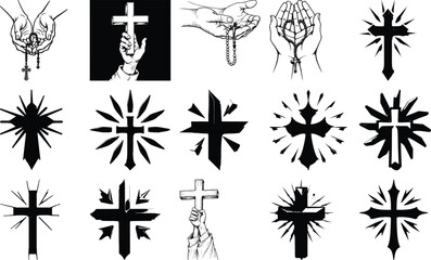 "Tribal and Decorative Cross Tattoo Design Set"