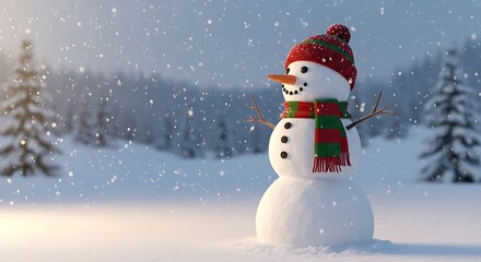 Obraz premium Snowy Winter Scene with a Festive Snowman.