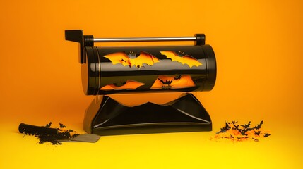 Halloween Bat Confetti Launcher Machine on Yellow Background for Festive Decor