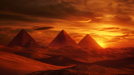 Nubian pyramids of Meroe in Sudan at sunset in the desert
