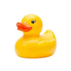 Classic yellow rubber duck toy isolated on transparent background