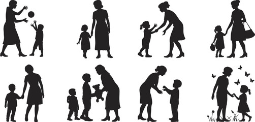 Mother and child silhouette, family bonding, parenting moments, child playing, loving mother, children interaction, maternal care, outdoor family activities, nurturing parent child relationship.