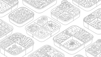 Japanese Food Box Outline Vector Templates for Designers, vector