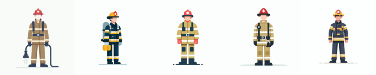 Firefighter Illustration in Protective Uniform with Hose and Safety Equipment