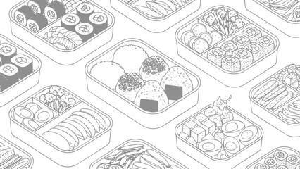 Japanese Cuisine Box Outline Vector Design Elements, vector