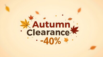 "Autumn Clearance -40%" text with autumn leaf accents on a soft background. A minimal, clean design ideal for promoting seasonal discounts and clearances during fall.