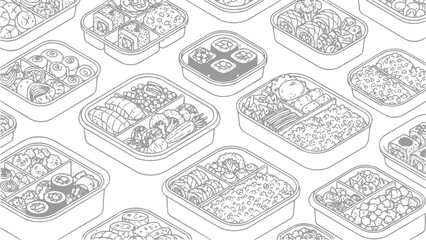 Simple Line Art Vector Set of Japanese Bento Boxes, vector