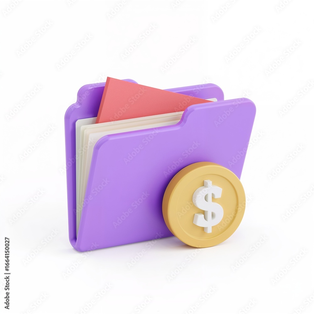 Poster conceptual rendering of a digital folder and monetary symbol against an isolated backdrop