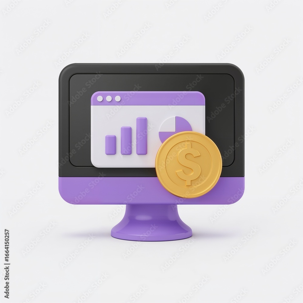 Poster stylized computer illustration displaying financial data and earnings with transparent background