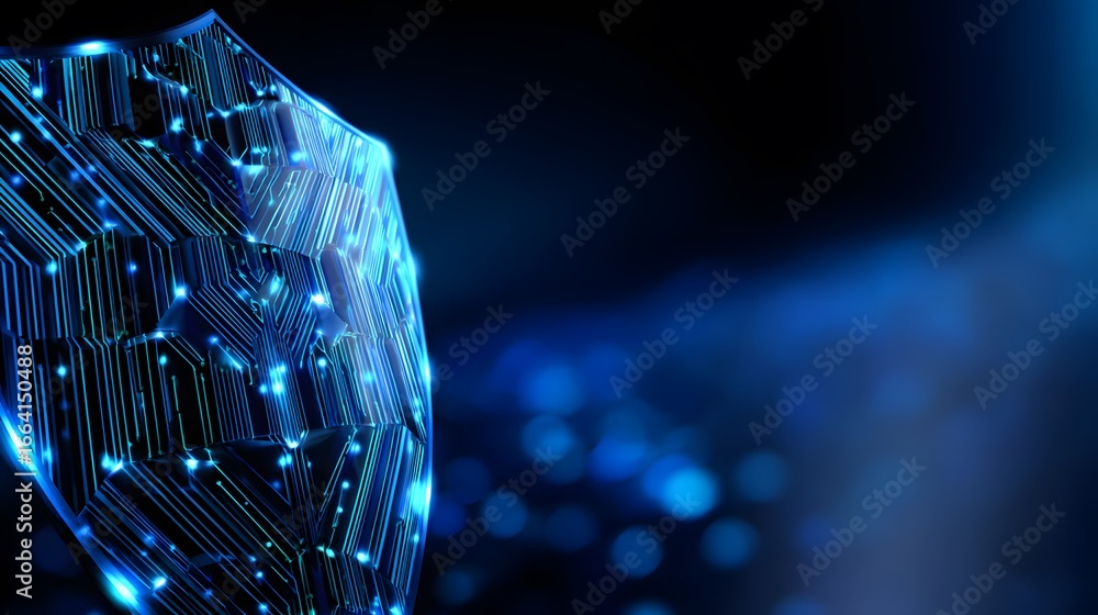 Aufkleber Abstract digital structure with illuminated circuitry against a blurred blue background