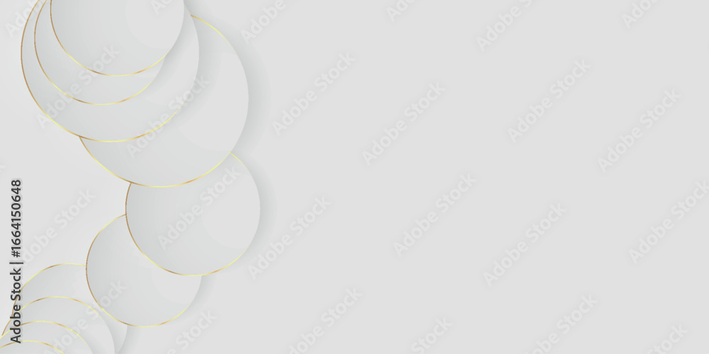 Aufkleber white abstract background with embossed 3d circle design and luxurious and shiny golden circle lines