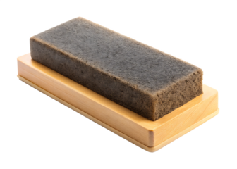 Used grey felt whiteboard eraser with light wood base on background cleaning tool isolated on a transparent background