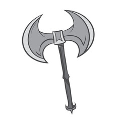 Double sided metal axe tool or weapon colorful illustration isolated on square white background.