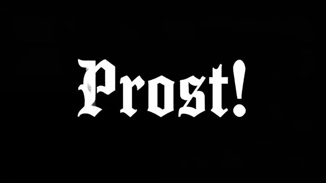 Animated Prost! Celebration with Golden Fluid Burst and Sparkling Elements on Dark Background