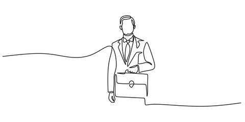 One Line Drawing of Man in Suit Holding Briefcase