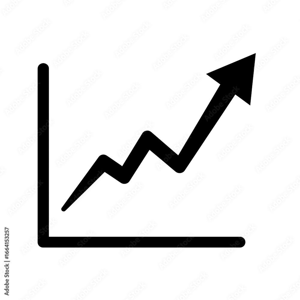 Poster simple line graph arrow upward trend on transparent background