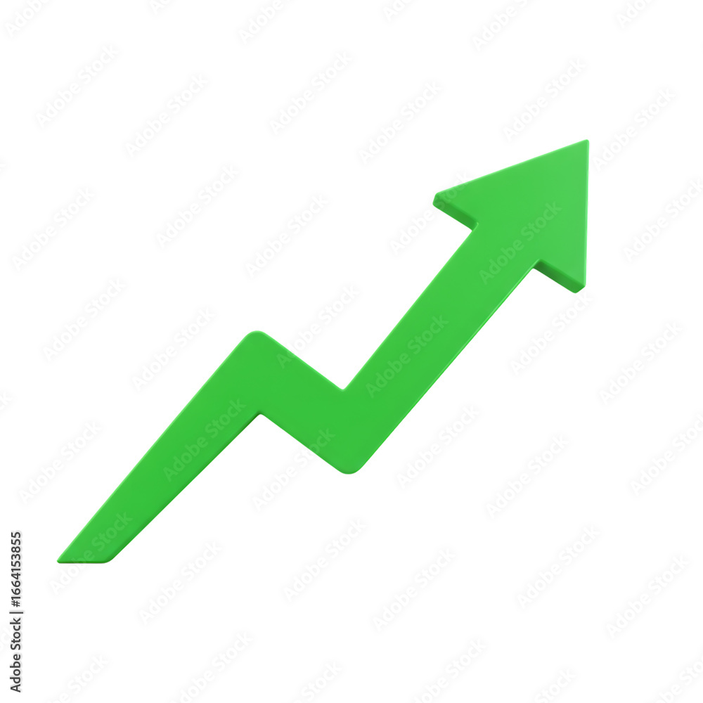 Poster green upward arrow zigzag directional indicator on transparent background