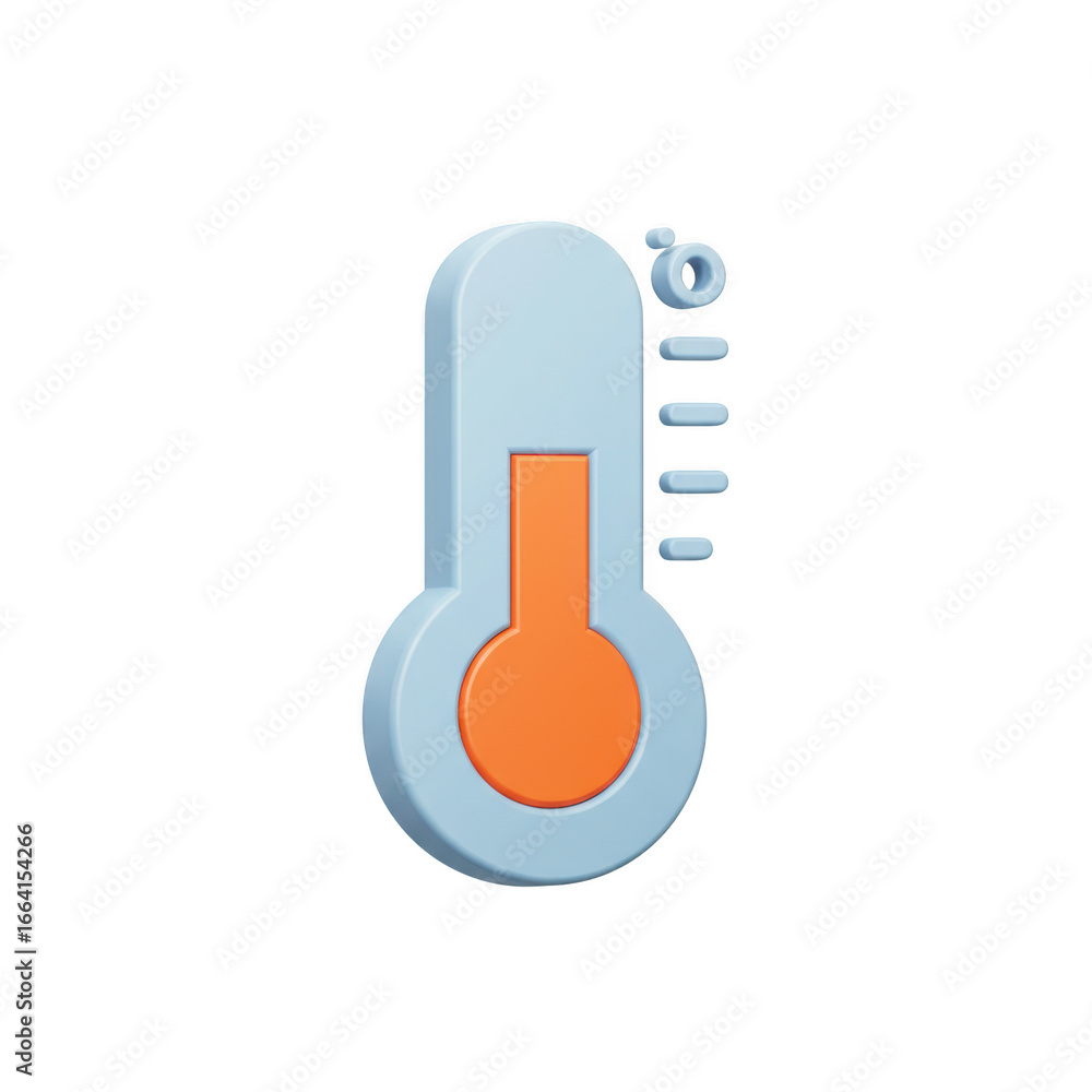 Poster blue thermometer with orange indicator isolated on transparent background