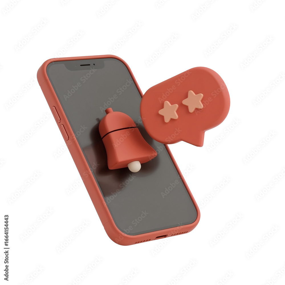 Aufkleber stylized phone display with floating notification bell and speech bubble stars communication
