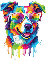 Pop Art Dog Illustration with Neon Colors and Cool Sunglasses