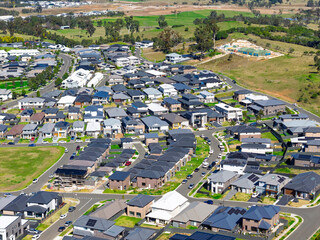 Drone aerial photograph of residential houses and neighbourhoods in the fast growing suburb of Oran...