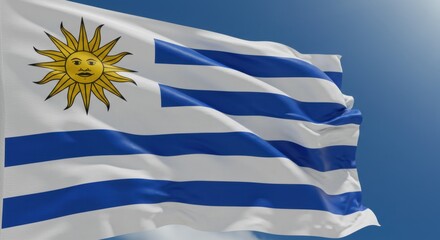 Waving Flag of Uruguay Against a Clear Blue Sky Capturing National Pride and Identity