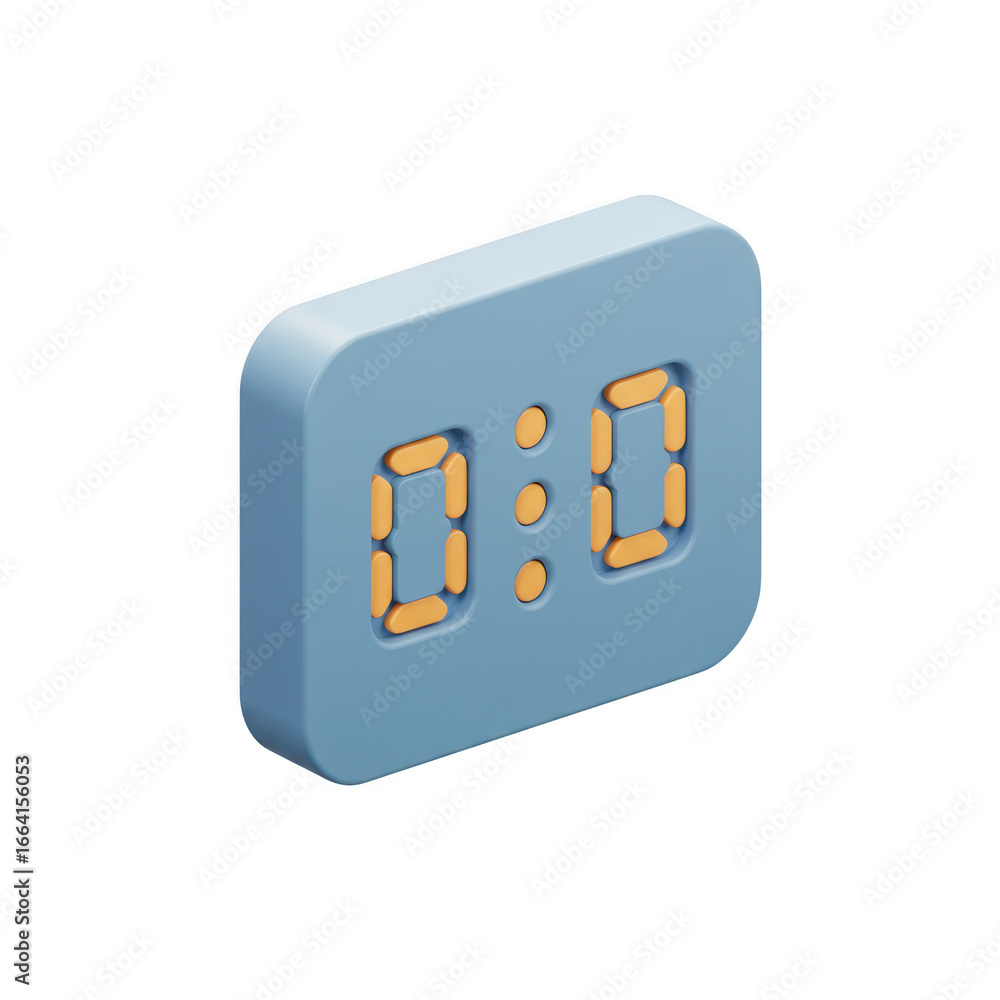 Poster blue digital clock showing zero time isolated on transparent background