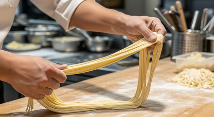 Chef Making Fresh Pasta in Kitchen.