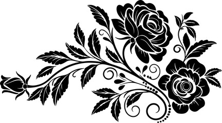 Black ornamental rose vector, decorative floral bouquet design
