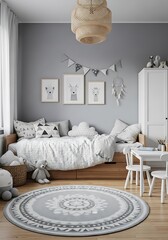 Cozy children's room with round rug