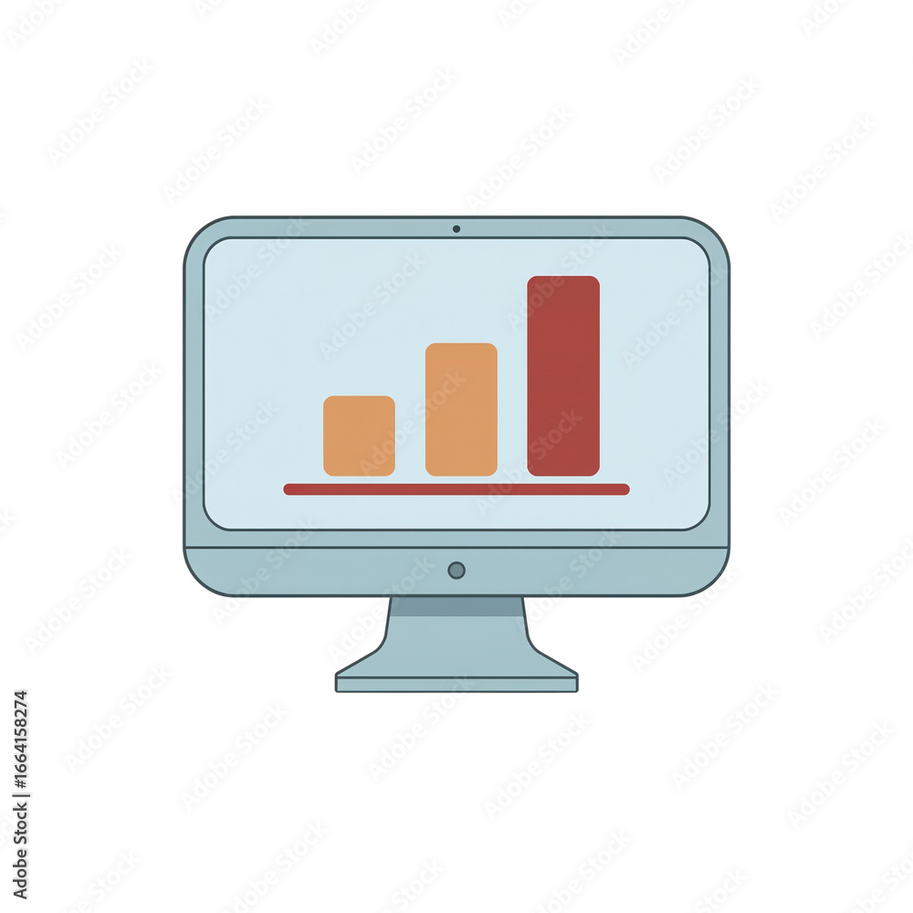 Poster graphical representation of business growth on computer screen with transparent field and isolated