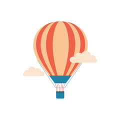 Fototapeta premium Stylized hot air balloon ascending amidst fluffy clouds against a serene isolated backdrop