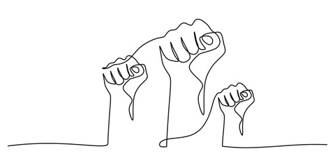 One Line Drawing of Three Fists Representing Unity and Strength
