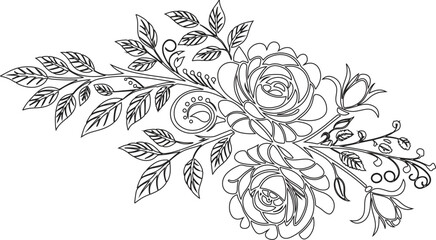 Decorative rose flower silhouette vector, black and white floral art