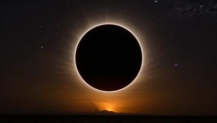 Obraz premium Breathtaking total solar eclipse corona over horizon