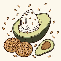 Illustration of avocado and cookies